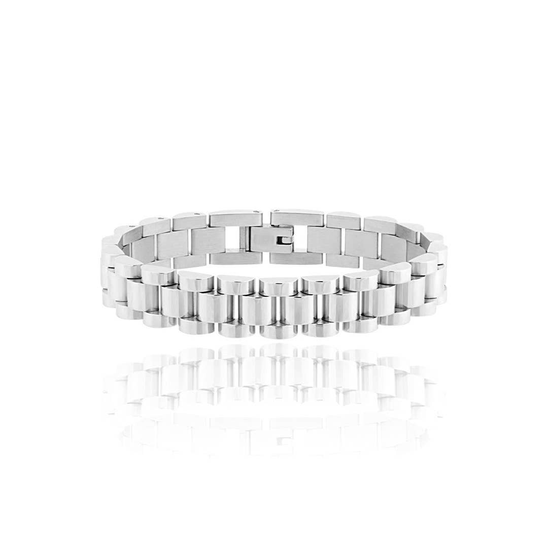 18k Gold Filled Strap Link Bracelet: Silver / 16 cm (Women)
