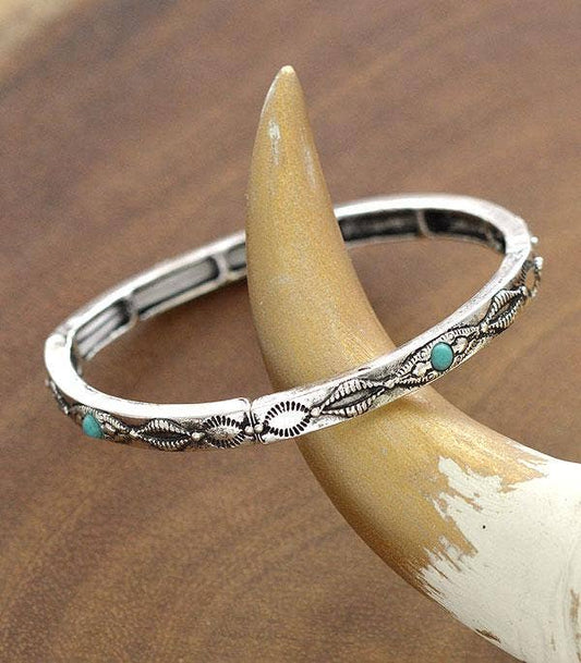 Western Semi Stone Stackable Bracelet: Silver