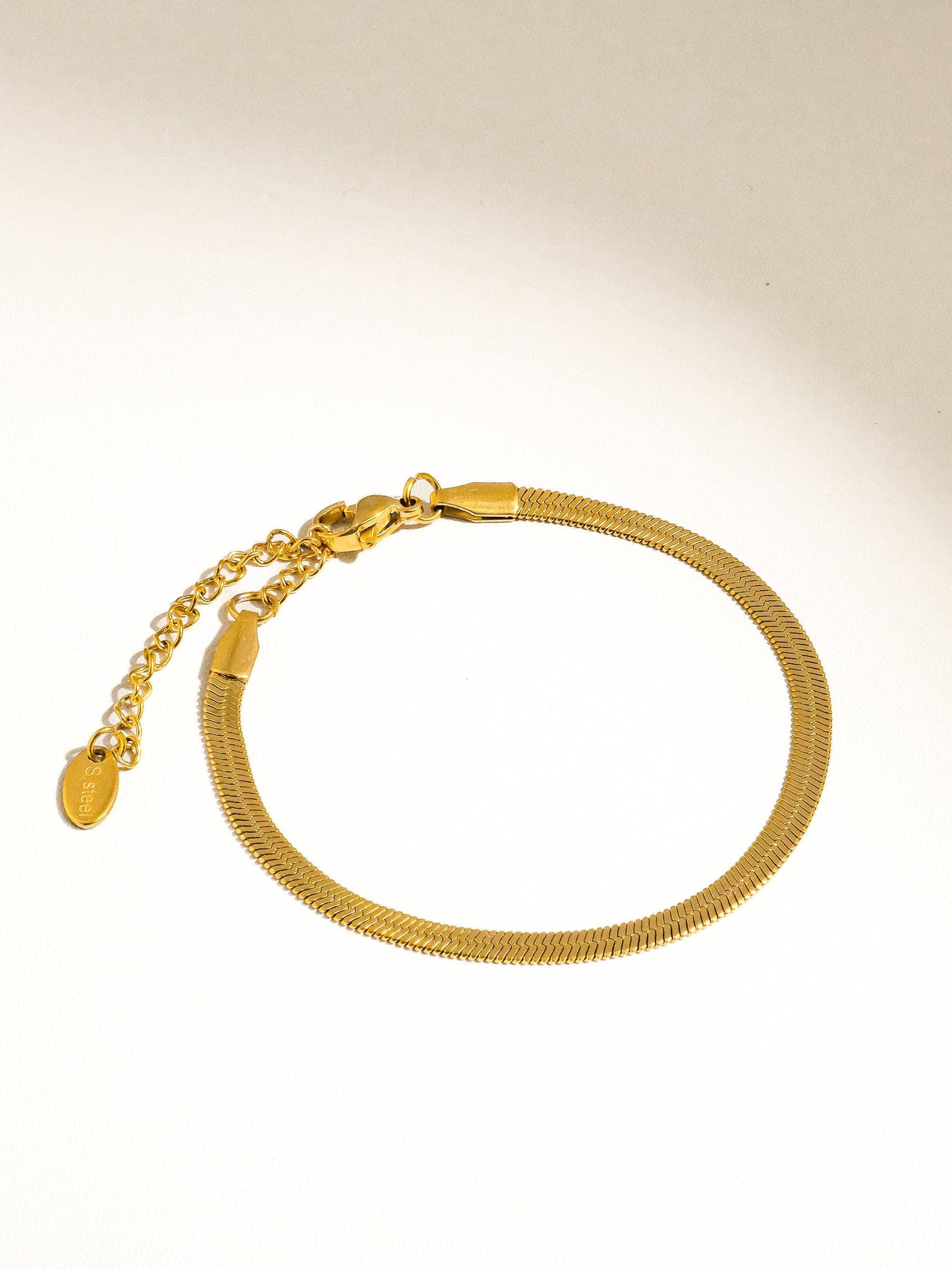 18K PVD Gold Non-Tarnish Flat Snake Chain Necklace & Bracelet: Yellow Gold / Stella Bracelet
