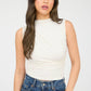 MOCK NECK RUCHED SHOULDER SLEEVELESS KNIT TOP  (PRE-ORDER): CREAM