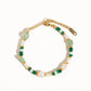 Jade 18K Non-Tarnish Bohemian Stone and Bead Bracelet: Faye-Green