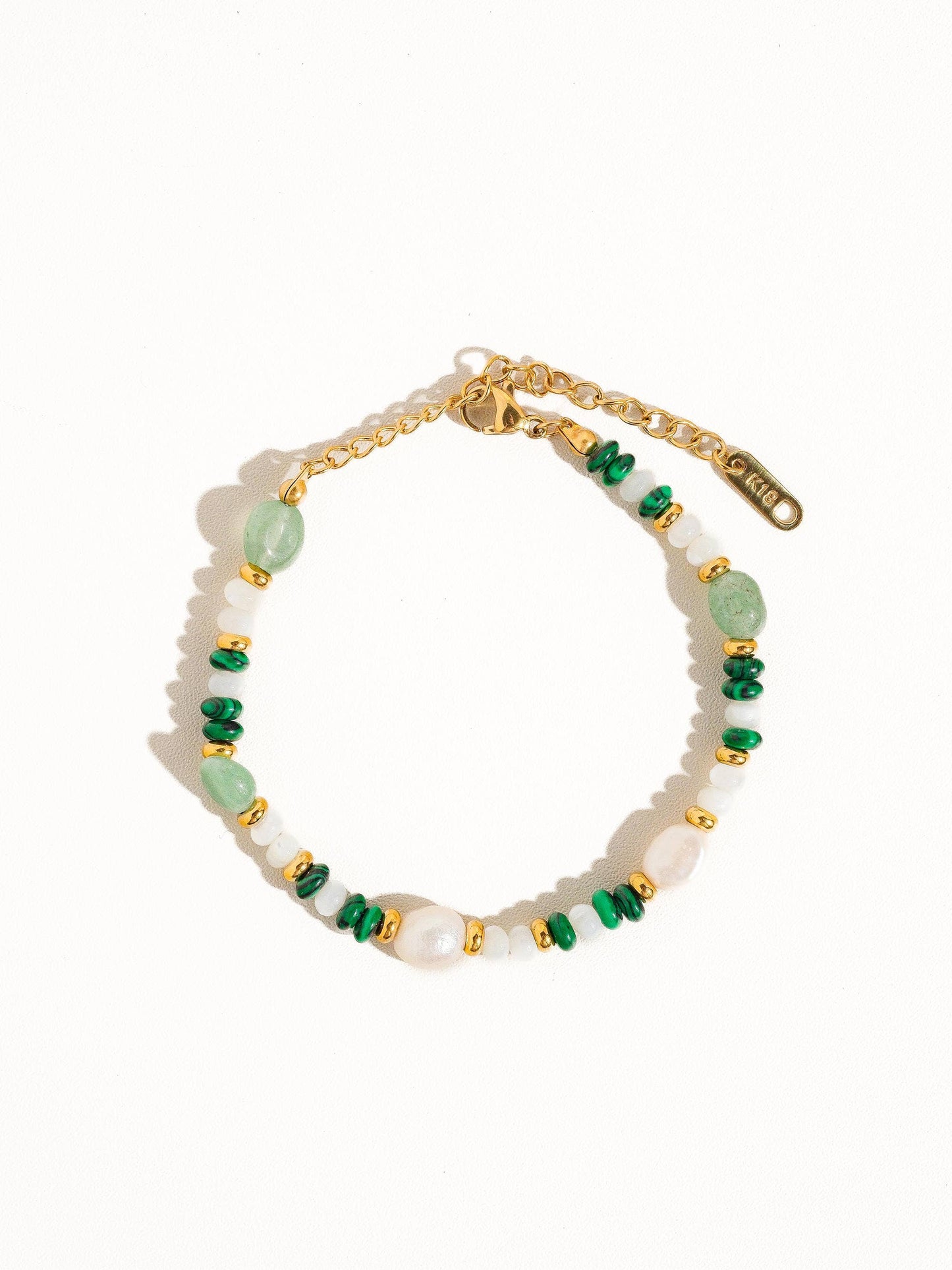Jade 18K Non-Tarnish Bohemian Stone and Bead Bracelet: Faye-Green