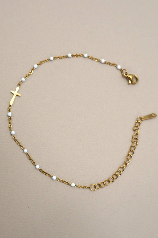 18K STAINLESS STEEL TARNISH FREE CROSS BRACELET