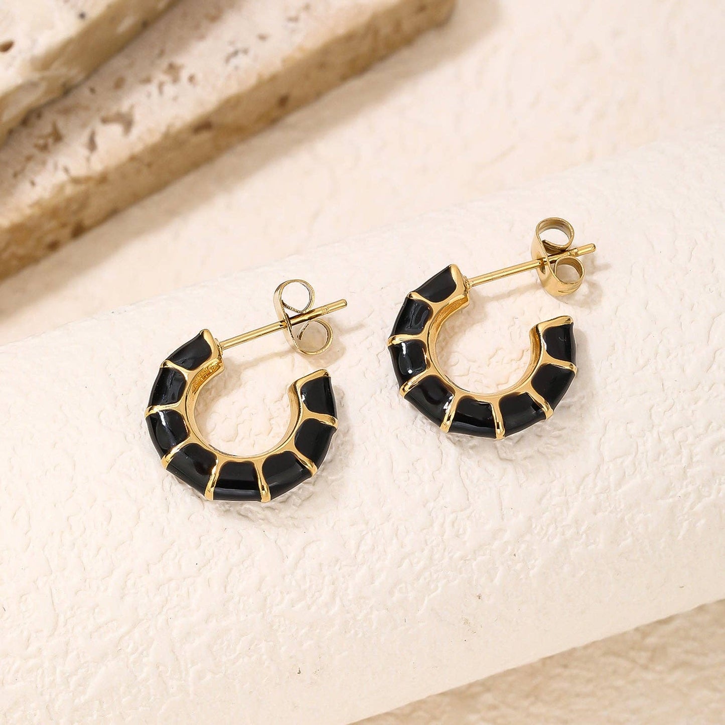 Enamel Gold Hoop Earrings for Women