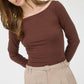 BOAT NECK LONG SLEEVE SOLID KNIT TOP: CHOCOLATE