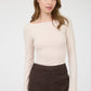 BOAT NECK LONG SLEEVE SOLID KNIT TOP: LIGHT KHAKI