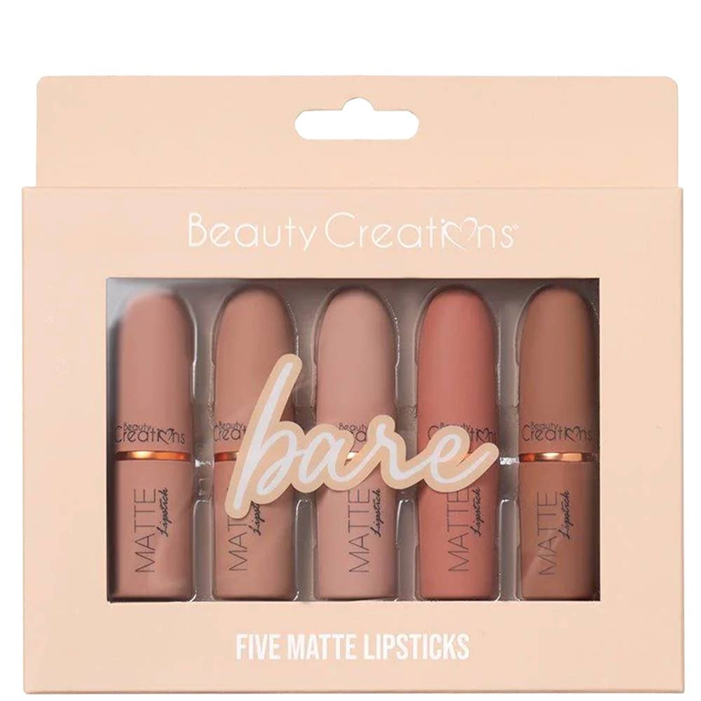 BEAUTY CREATIONS BARE 5 PC MATTE LIPSTICK SET, TJLS1 SET: -