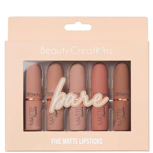 BEAUTY CREATIONS BARE 5 PC MATTE LIPSTICK SET, TJLS1 SET: -