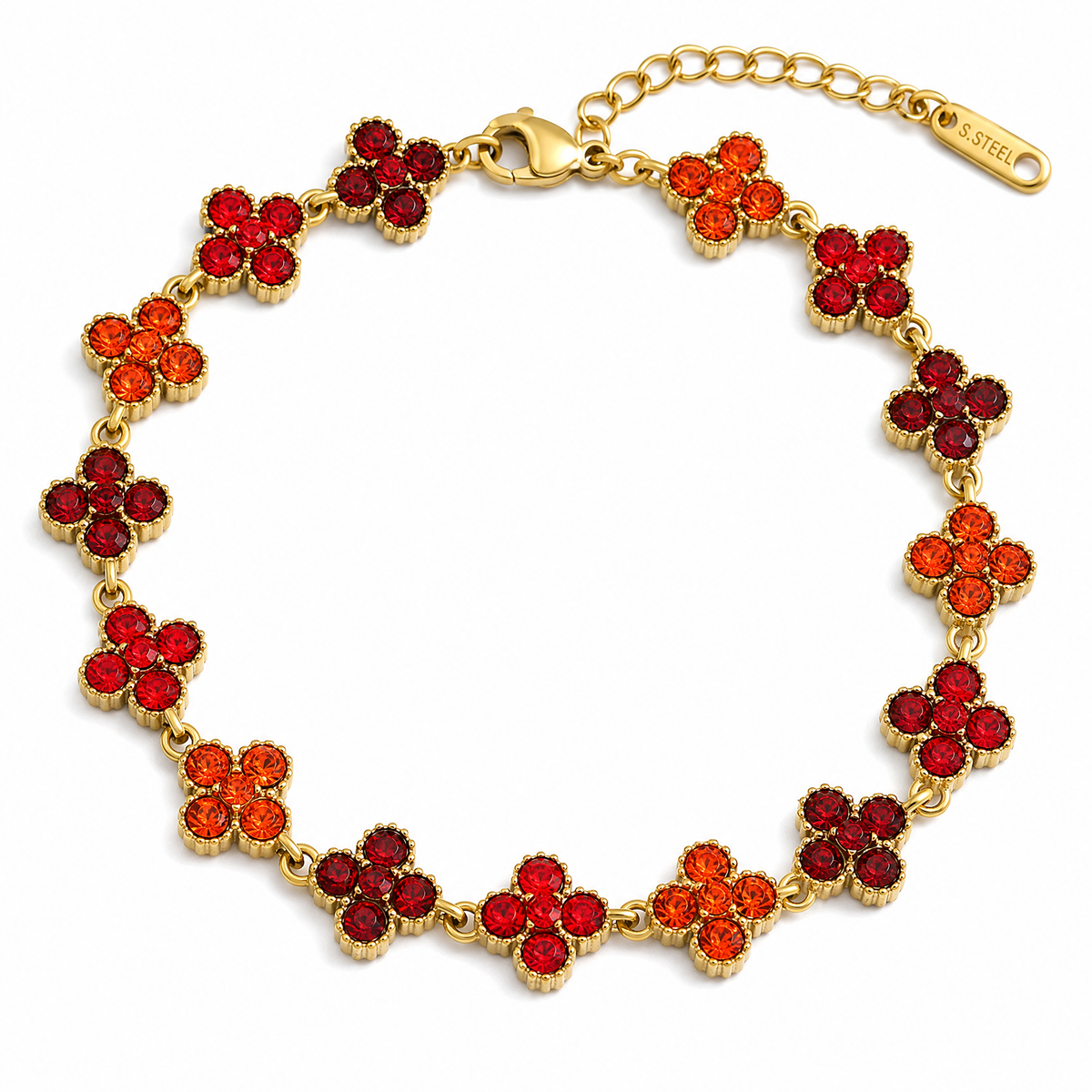 18K Gold Plated Ombre Crystal Clover Chain Bracelet