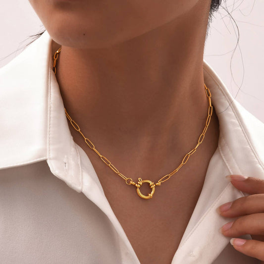 18K STAINLESS STEEL TARNISH FREE CIRCLE NECKLACE GOLD