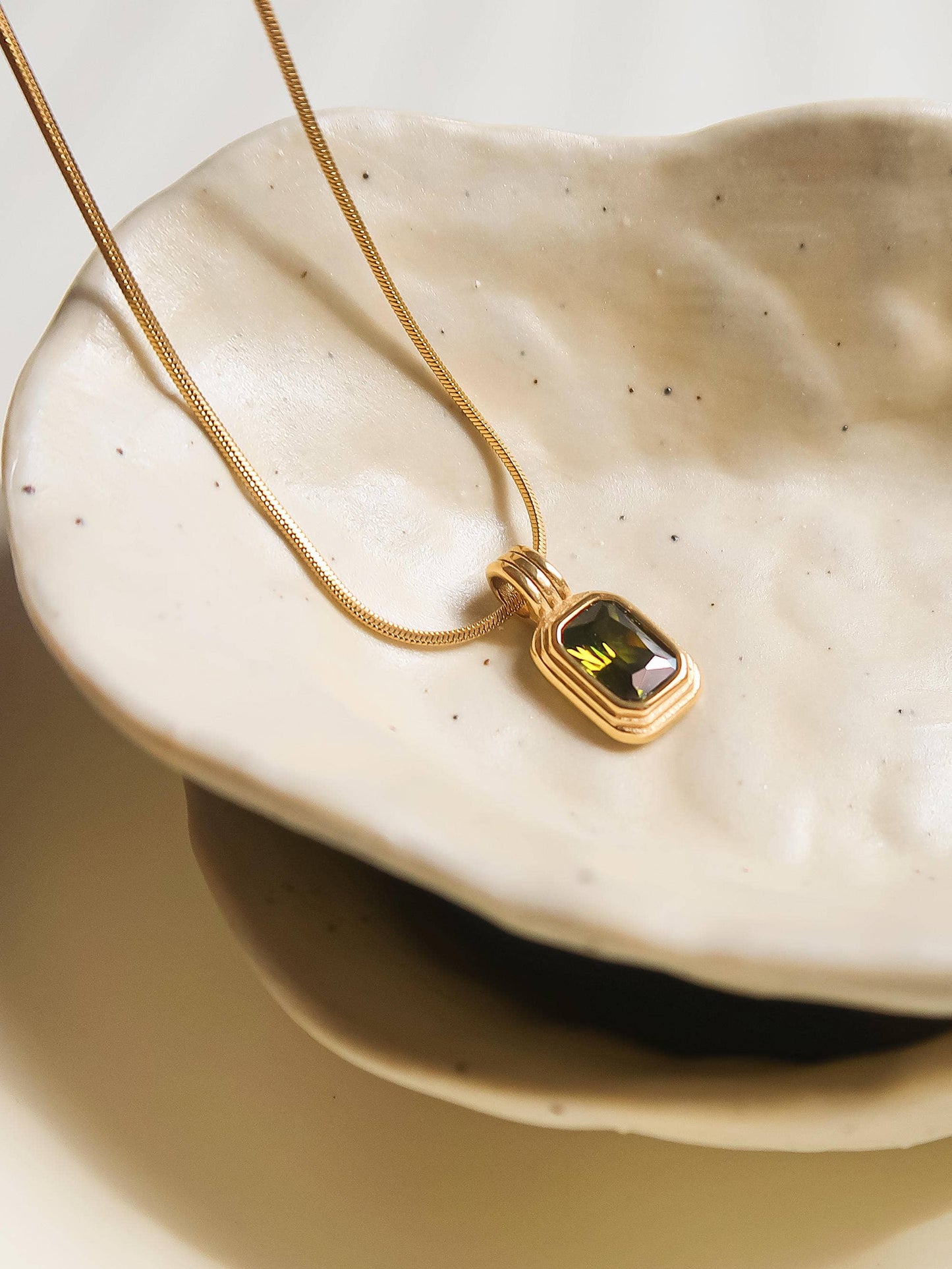 Maeve 18K PVD Non-Tarnish Green Square Stone Pendant: Green