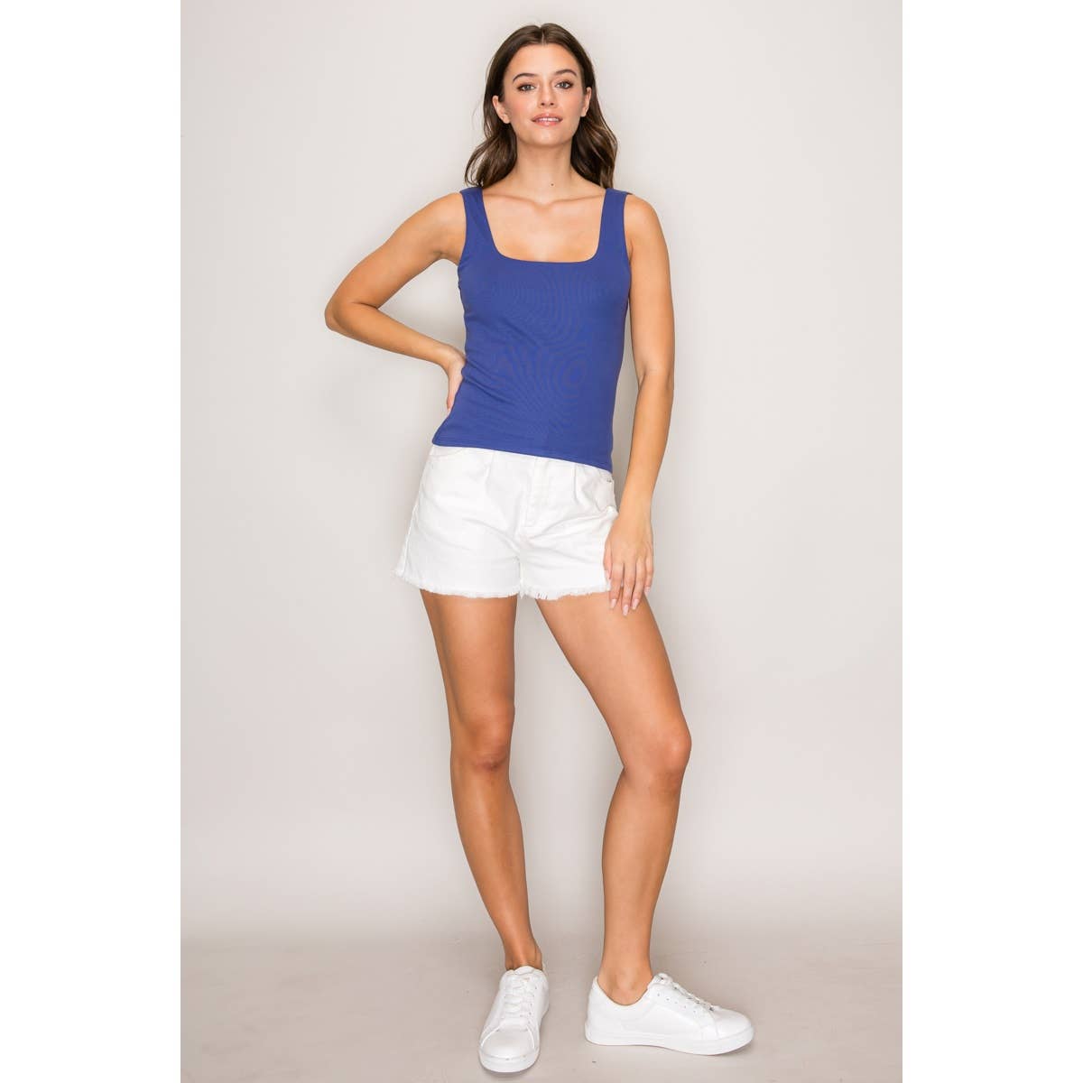 Ribbed Square Neck Double Layer Tank Top