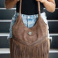 EJ60273SU Faux Suede Western Fringe Tote Bag: