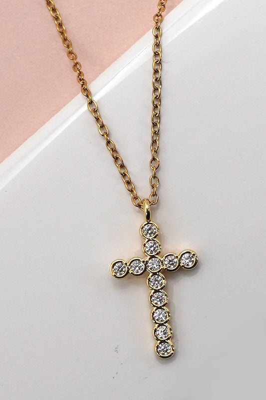 18K STAINLESS STEEL TARNISH FREE CROSS NECKLACE GOLD or Silver