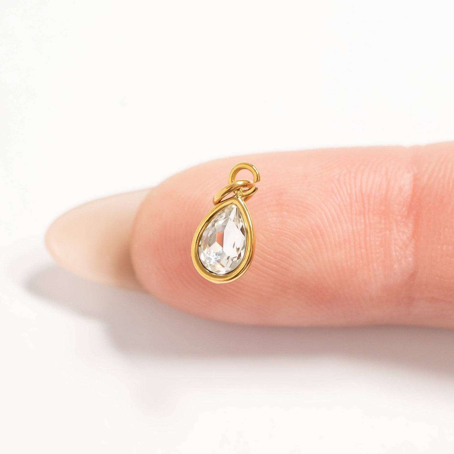 18K Gold PVD Teardrop Birthstone Charm: January-December