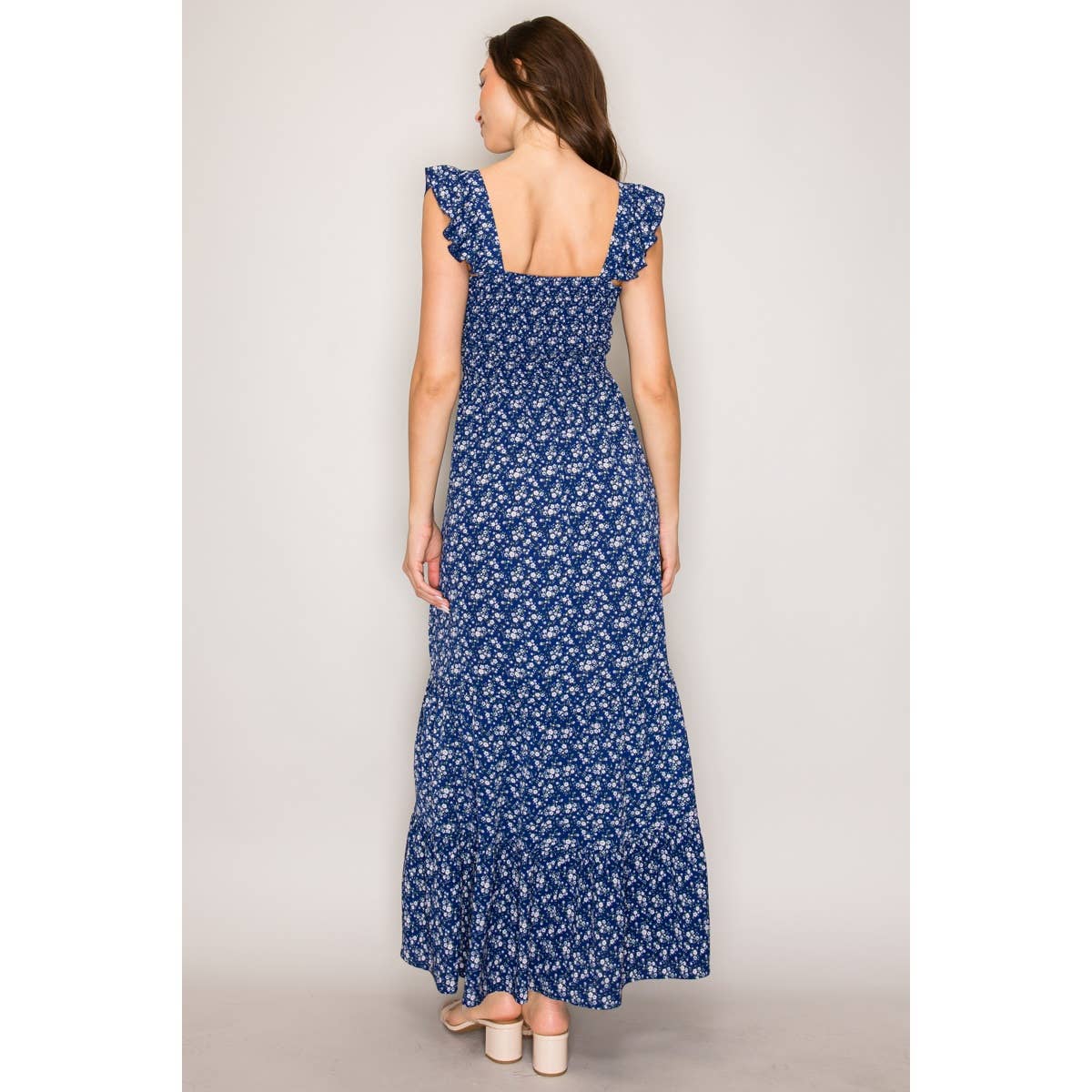 Mia Floral Smocked Flutter  Maxi Dress