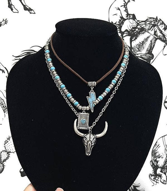 3PC Set Layered Necklace: Turquoise/Silver