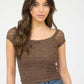 LACE FRONT BOW DETAIL SHORT SLEEVE KNIT TOP