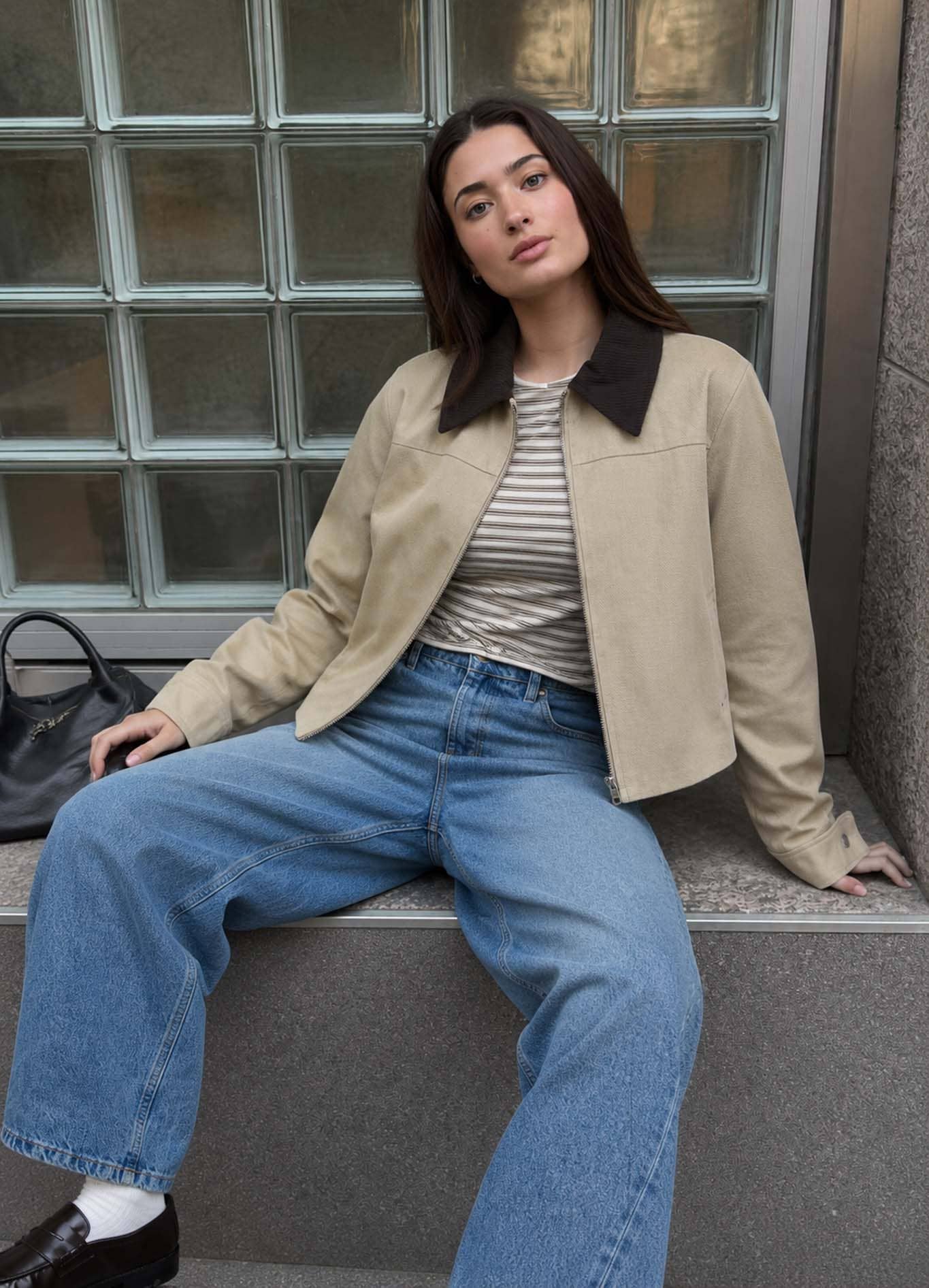 CONTRAST CORDUROY COLLAR ZIPUP JACKET