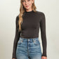 SEAMLESS MOCK NECK LONG SLEEVE BODYSUIT BLACK