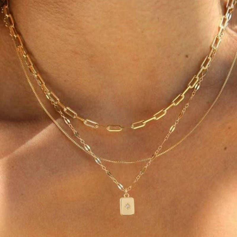 18K STAINLESS STEEL TARNISH FREE LAYERED NECKLACE GOLD