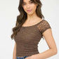 LACE FRONT BOW DETAIL SHORT SLEEVE KNIT TOP