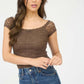 LACE FRONT BOW DETAIL SHORT SLEEVE KNIT TOP